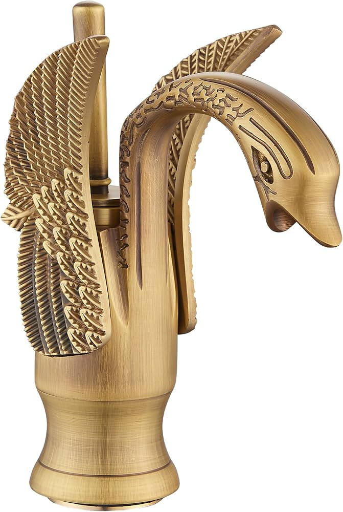 GGStudy Bathroom Faucet Antique Brass Swan Single Handle One Hole Bathroom Vanity Faucet Basin Ta... | Amazon (US)