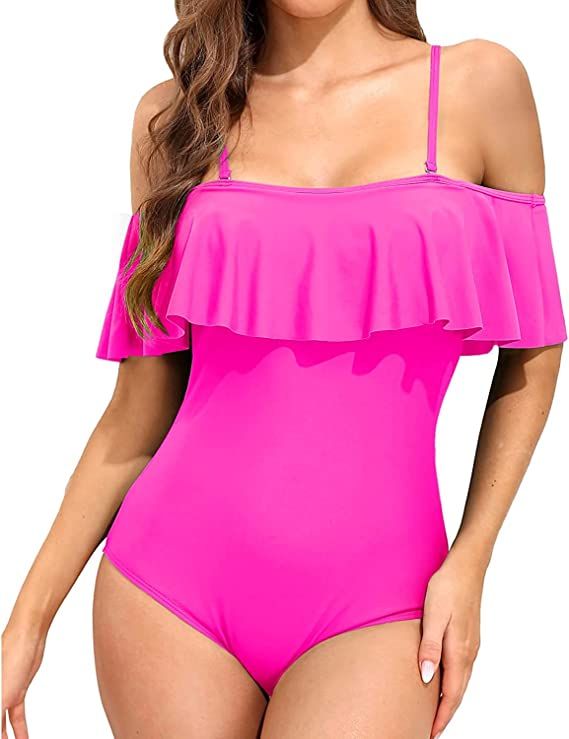 Tempt Me Off Shoulder One Piece Swimsuit for Women Ruffled Retro Bathing Suit | Amazon (US)