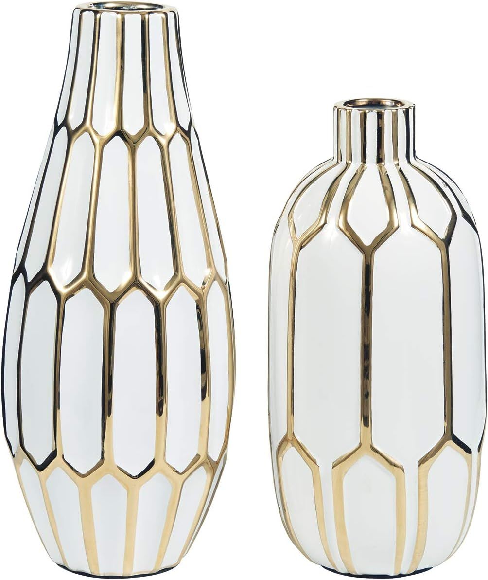 Signature Design by Ashley - Mohsen Decorative Vase - Set of 2 - White/Gold | Amazon (US)