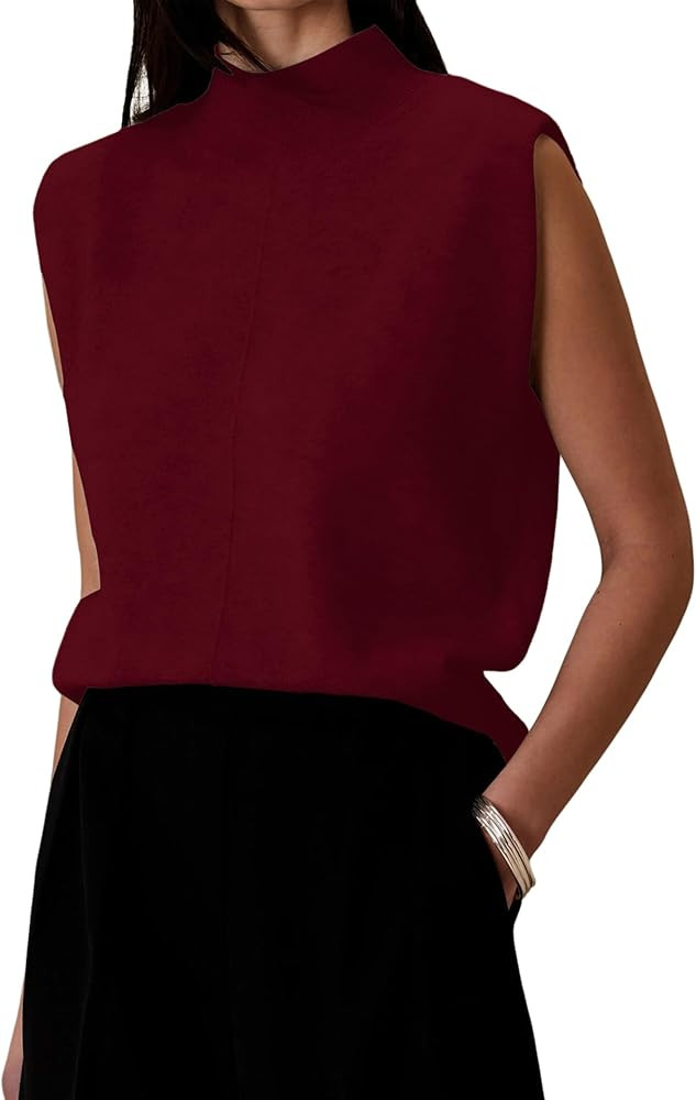 Women's Mock Neck Sleeveless Sweater Vest Elegant Solid Cap Sleeve Knit Pullover Tank Tops Loose ... | Amazon (US)