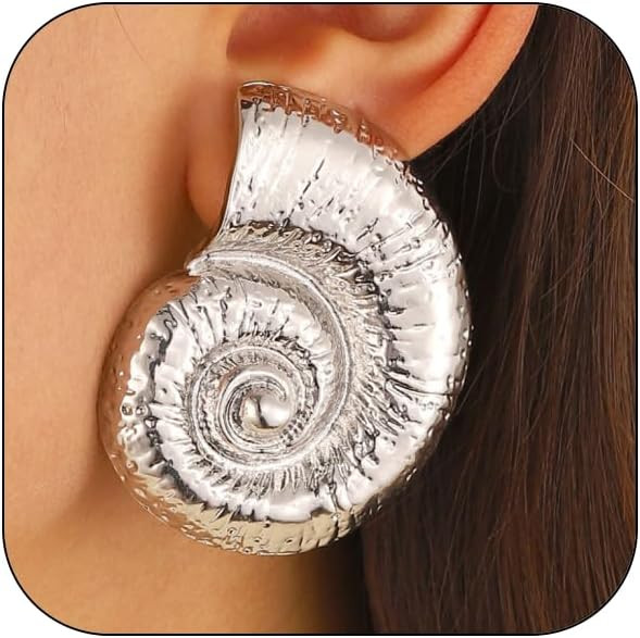 Boho Gold Conch Shell Statement Earrings for Women Trendy, Charm Large Conch Seashell Swirl Drop ... | Amazon (US)