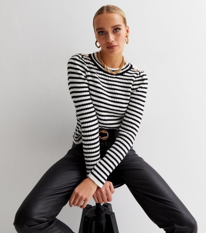 Black Stripe Button Shoulder Jumper
						
						Add to Saved Items
						Remove from Saved Items | New Look (UK)