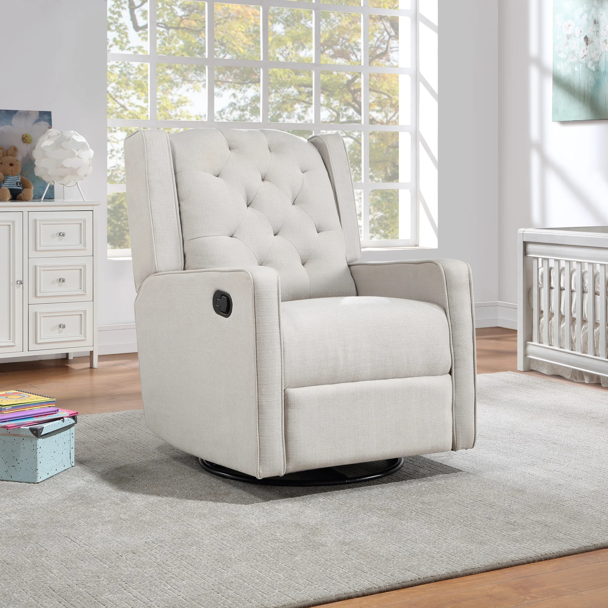 Milah Tufted Swivel Glider Recliner In Light Gray Fabric | Walmart (US)