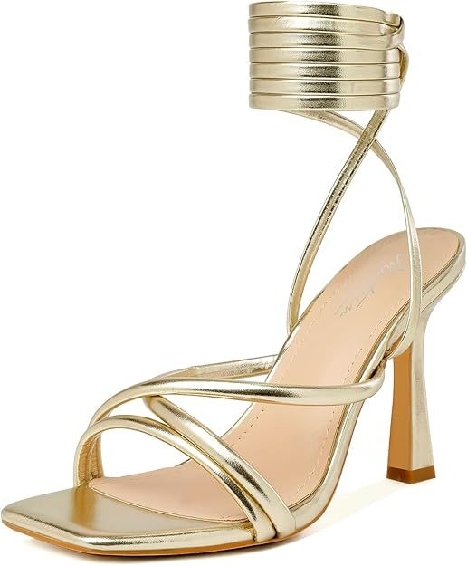 Mostrin Strappy Heels for Women Lace Up Heels Sexy Tie Up Stiletto Heeled Sandals Square Open Toe... | Amazon (US)