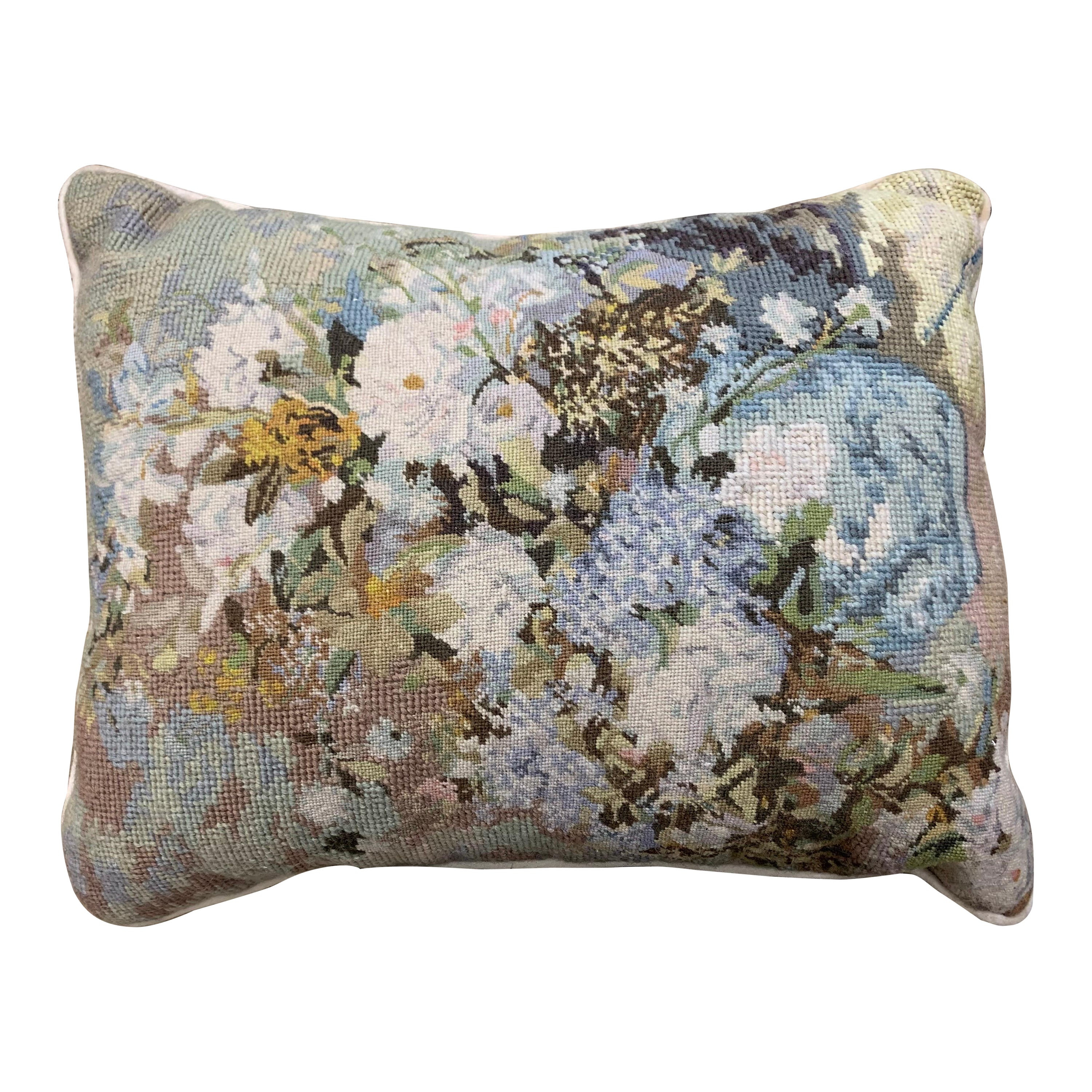 Floral French Provincial Style Lumbar Needlepoint Pillow | 1stDibs