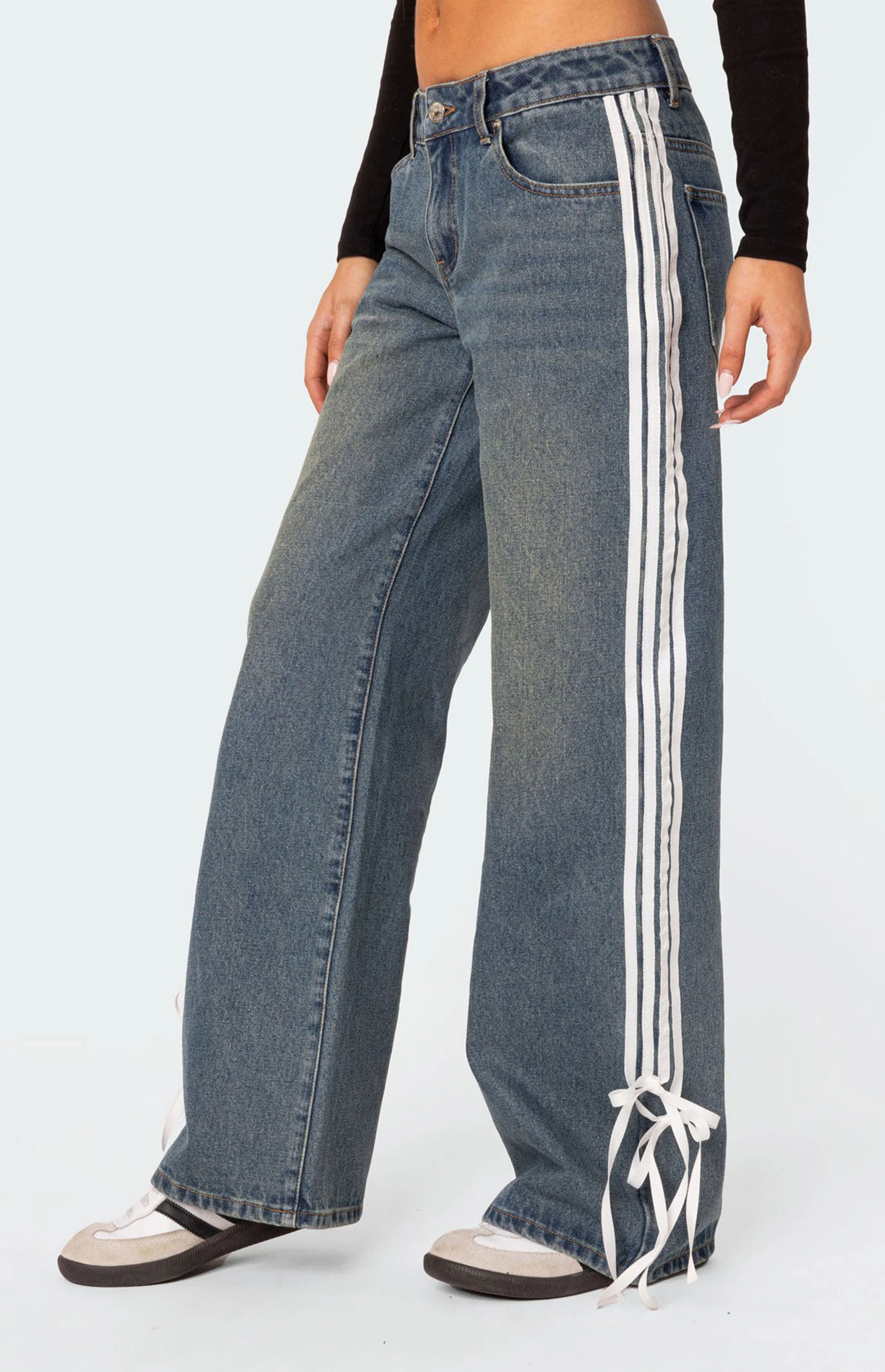 Edikted Washed Low Rise Bow Ribbon Baggy Jeans | PacSun
