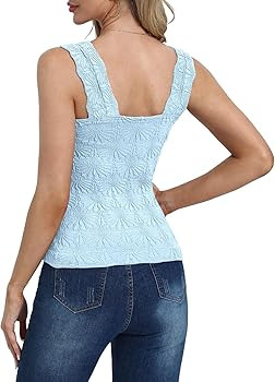 Women Cute Crop Tank Top Square Neck Wide Strap Vest Slim Fit Floral Lettuce Trim Cropped Cami To... | Amazon (US)