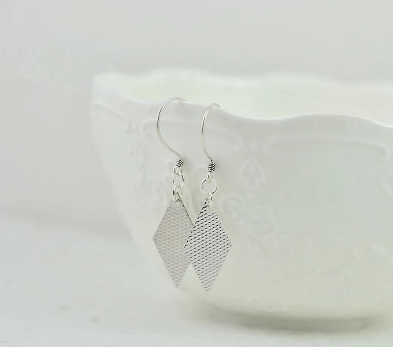 Sterling Silver Lightweight Earrings, Simple Drop Diamond Shape Silver Earrings Jewellery, Elegan... | Etsy (US)