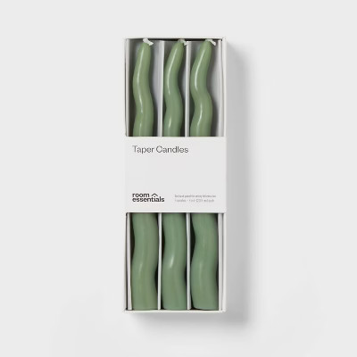 6pk Taper Candle Set Green Wavy - Room Essentials™ | Target