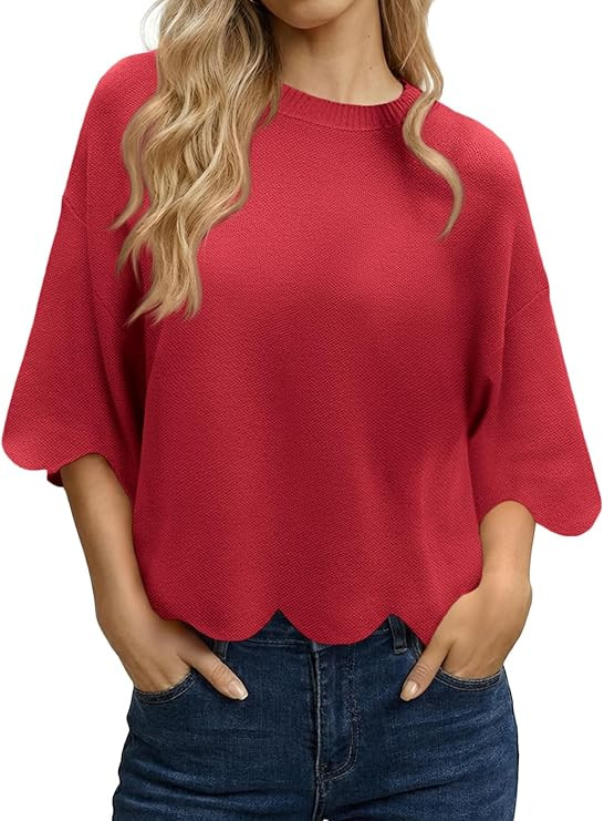 Tankaneo Womens Half Sleeve Sweater Summer Casual Oversized Cropped Sweaters Lightweight Crewneck... | Amazon (US)