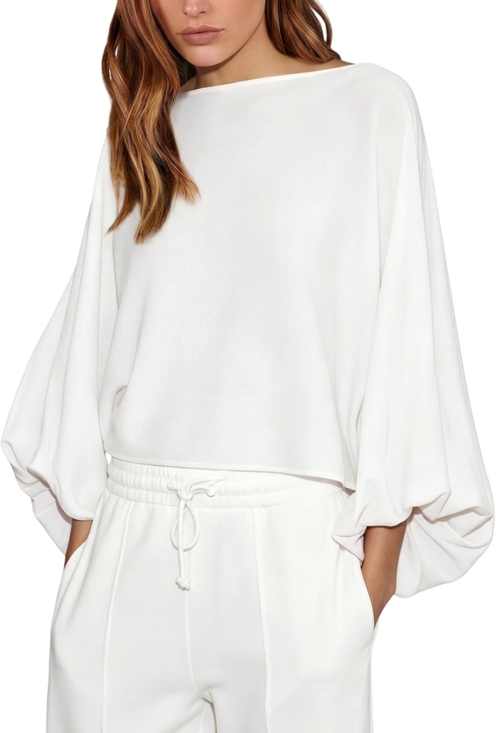 Zhiyouni Women's Loose Batwing Sleeves Blouse Boat Neck Knit Top | Amazon (US)