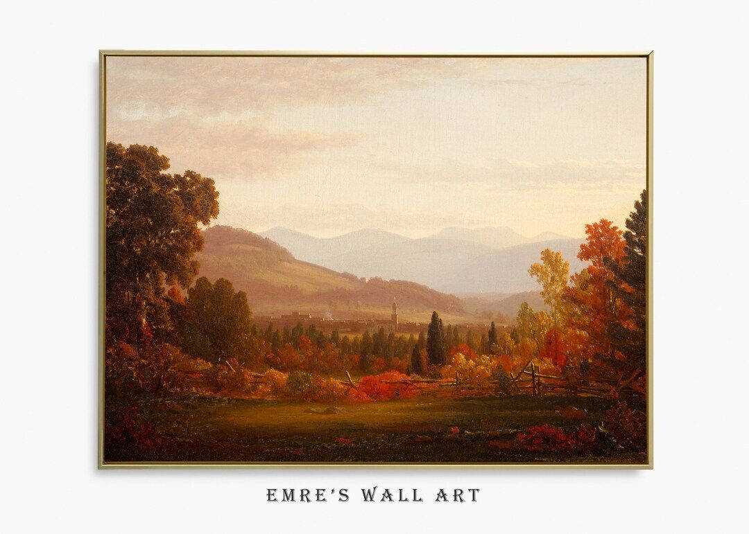 Moody Fall Landscape, Warm Tone Autumn Wall Decor, Autumn Landscape Oil Painting, Vintage Rustic ... | Etsy (US)