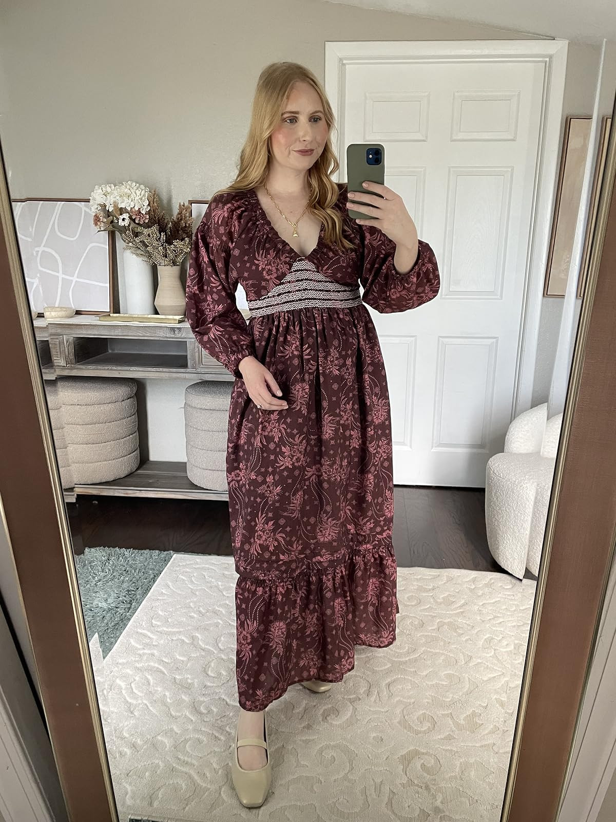 Argeousgor Boho Flowy Maxi Dress for Women Puff Long Sleeve Square Neck Embroidered Swing Tiered Lon | Amazon (US)