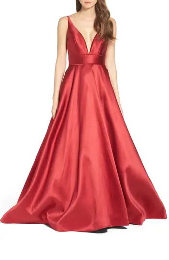 Women's Ieena For MAC Duggal Plunging Sweetheart Neck Ballgown, Size 0 - Red | Nordstrom