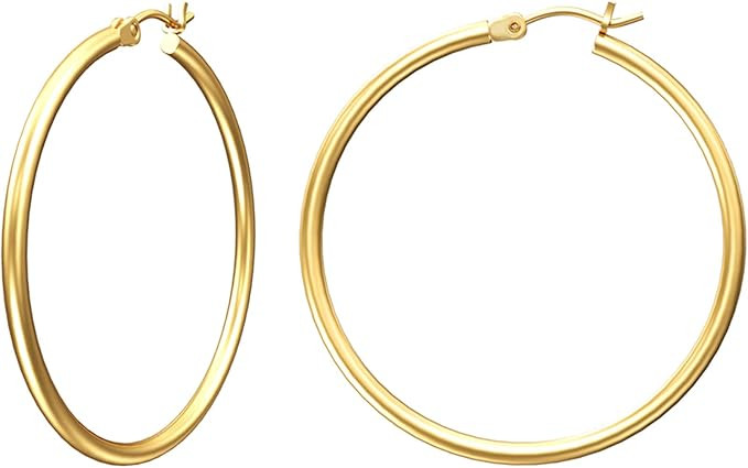 Gacimy Gold Hoop Earrings for Women 14K Real Gold Plated Hoops with 925 Sterling Silver Post | Amazon (US)
