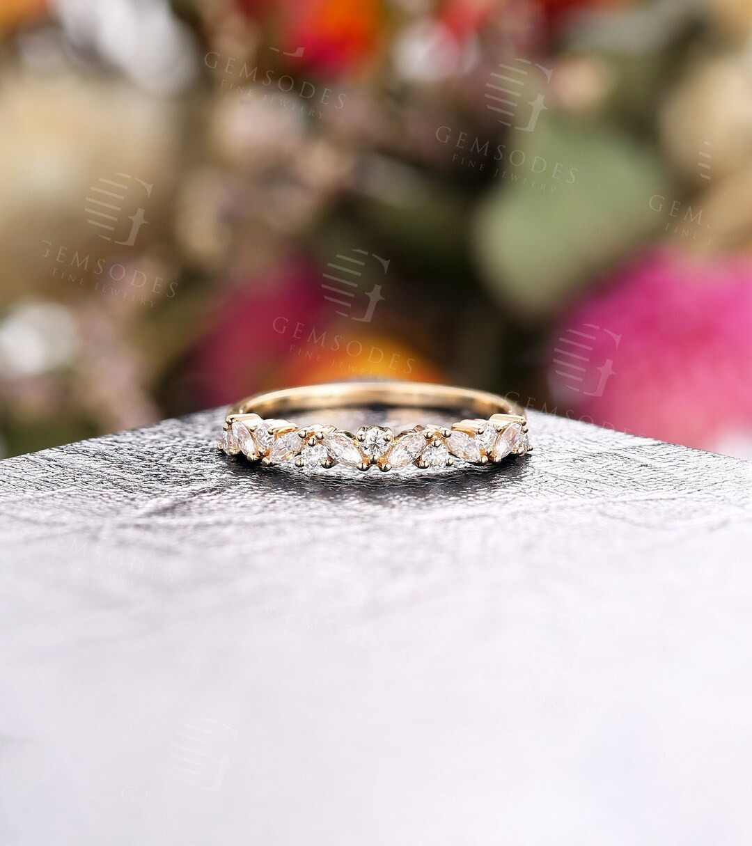 Vintage Moissanite Marquise Cut Wedding Band Rose Gold Engagement Band Round Cut Wedding Ring Wom... | Etsy (US)