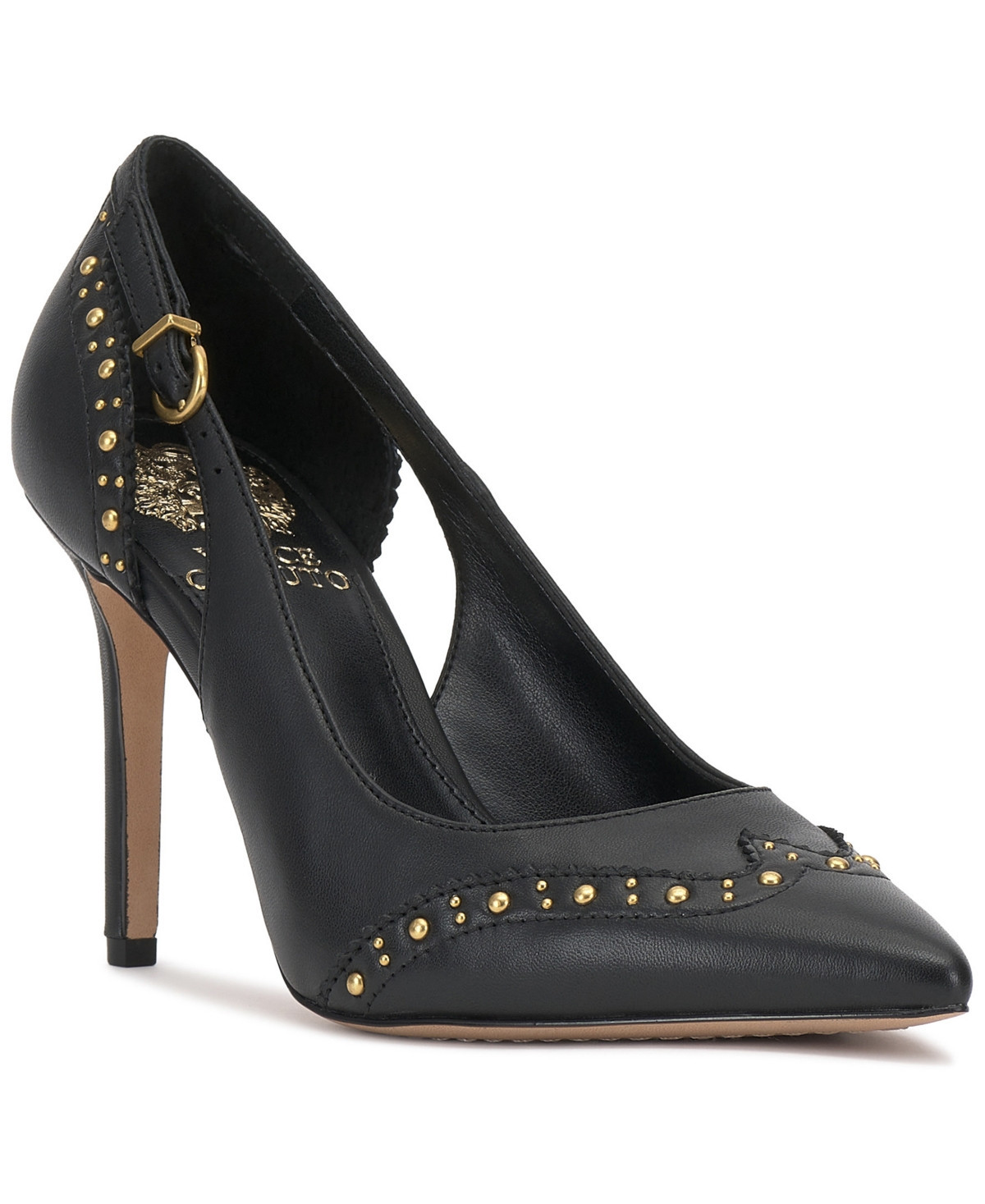 Vince Camuto Women's Hally Studded Pointed-Toe Pumps - Black Leather | Macy's