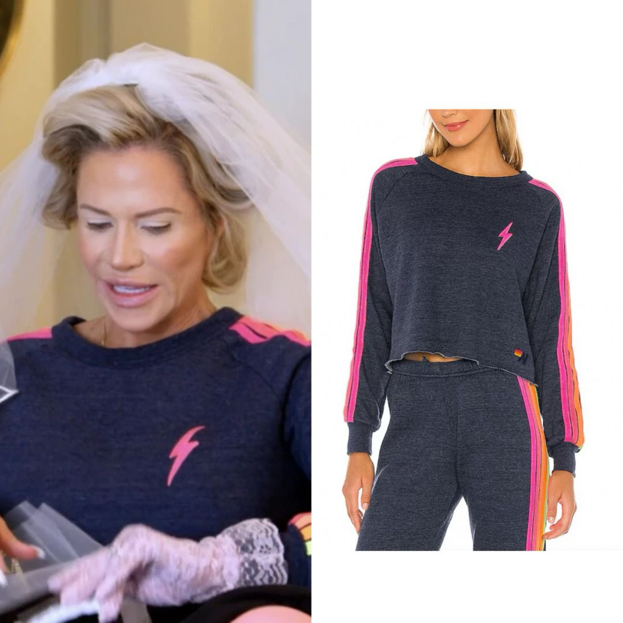 Jennifer Pedranti’s Blue Lightening Bolt Sweatshirtt