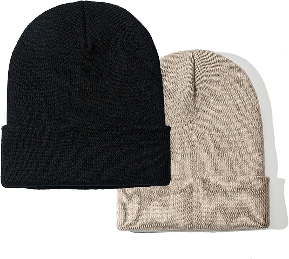 PFFY 2 Packs Unisex Beanie for Men and Women Knit Winter Hat Beanies | Amazon (US)