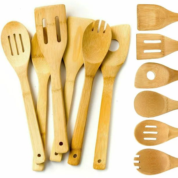 CableVantage 6 Piece Wooden Cooking Utensil Set Bamboo Kitchen Spatula Spoons Tools Wood Kit | Walmart (US)