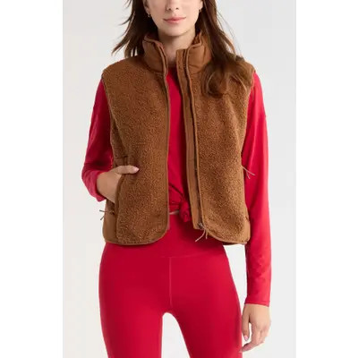 Zella Summit Faux Shearling Hybrid Vest in Brown Toffee at Nordstrom, Size Xx-Large | Nordstrom