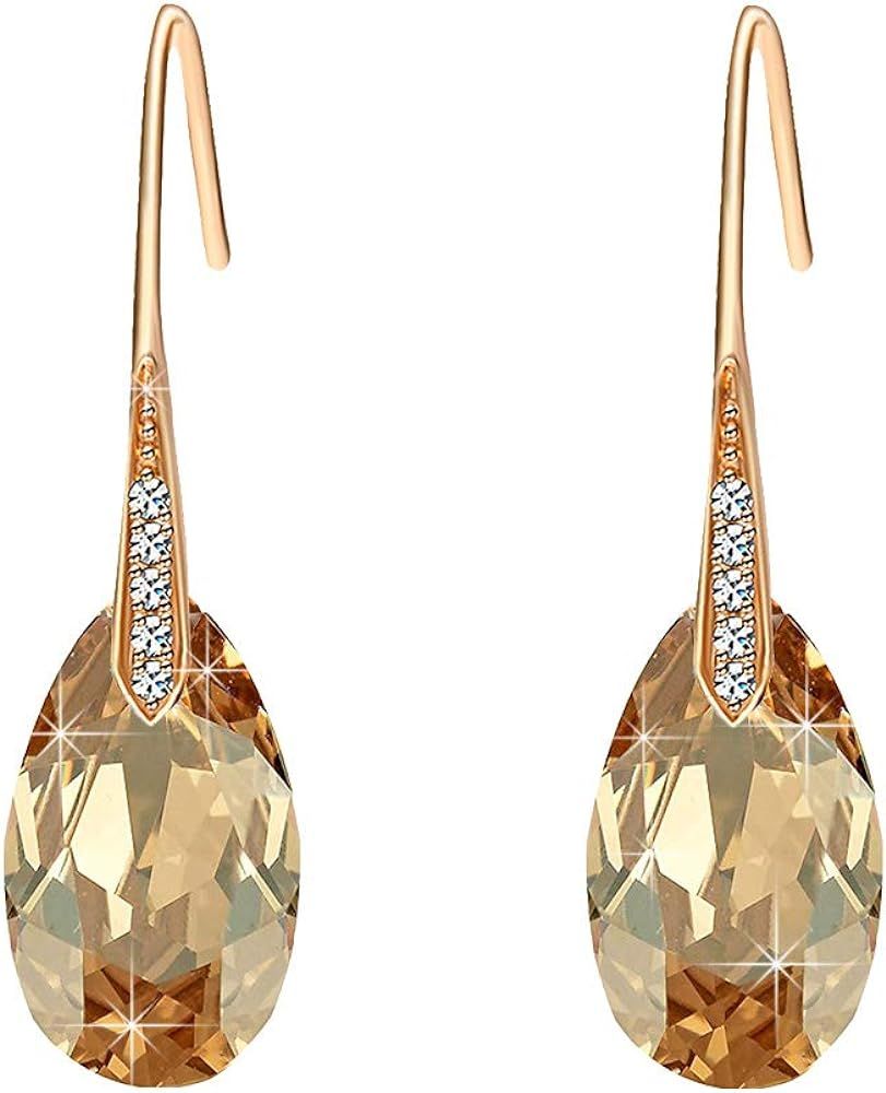 Austrian Crystal Teardrop Dangle Earrings for Women Drop Hook Earring 14K Rose Gold Plated Hypoal... | Amazon (US)