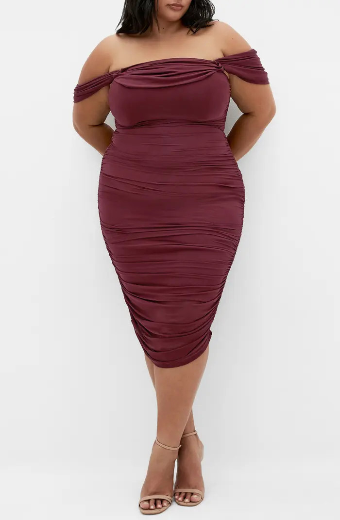 Jazmin Off the Shoulder Ruched Mesh Dress | Nordstrom