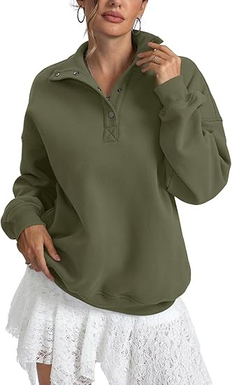 EasyGala Womens Fleece Sweatshirts Oversized Henley Neck Long Sleeve Button Pullover Tops Trendy ... | Amazon (US)