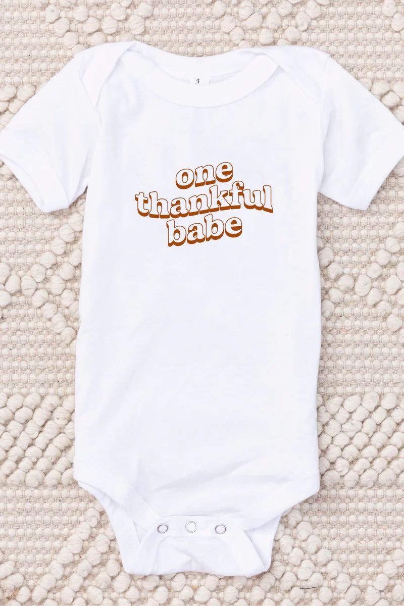 One Thankful Babe White Graphic Onesie | The Pink Lily Boutique