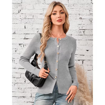 Garvee Women Long Sleeve Button Down Open Front Ribbed Knit Crop Cardigan Tops Slim Fit Sweater Pullover Gray XX-Large | Target
