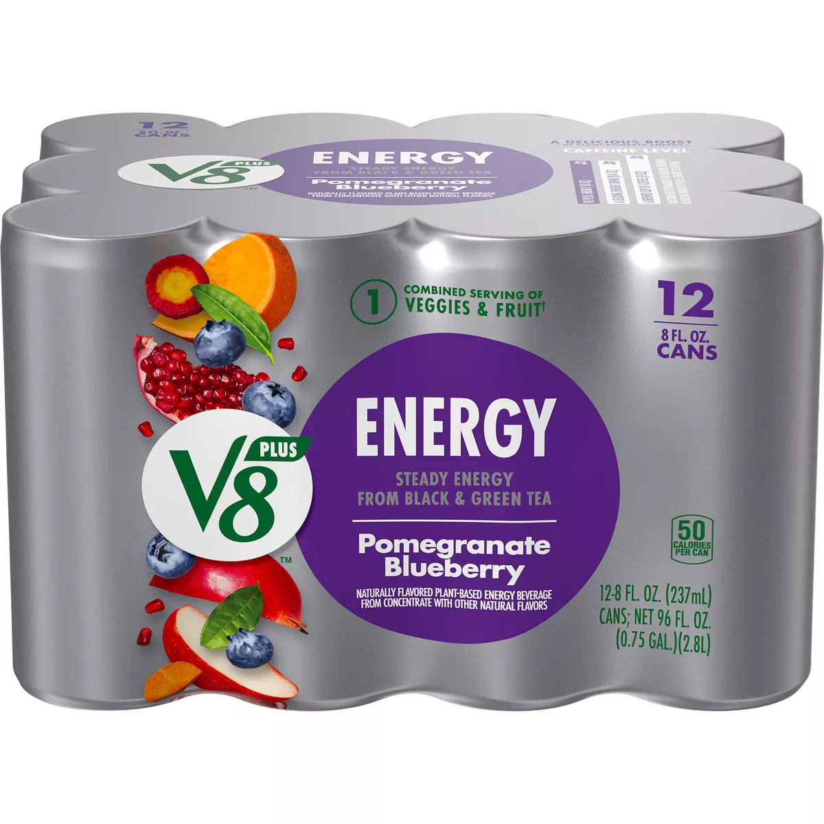 V8+ Energy Pomegranate Blueberry Energy Drink from Black & Green Tea - 12pk/8 fl oz Cans | Target