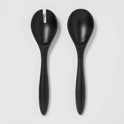 2pc Acacia Modern Serving Utensil Set Black - Threshold™ | Target