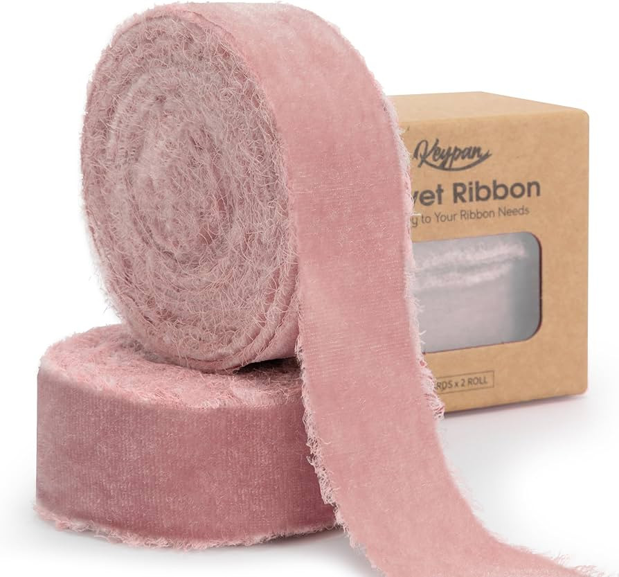 Light Pink Velvet Ribbon 1 Inch x 6 Yd Handmade Frayed Vintage Thin Ribbons for Christmas Tree Ho... | Amazon (US)