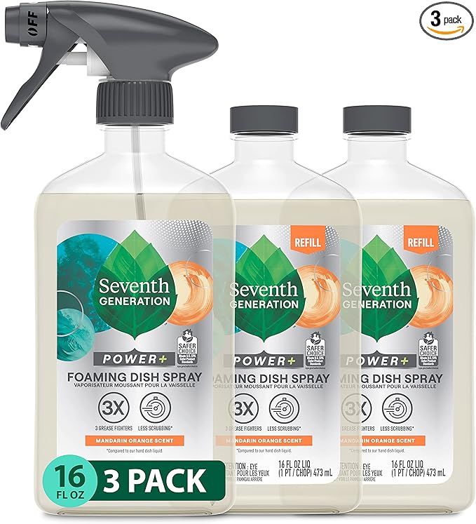 Seventh Generation Foaming Dish Spray, 3 Refills and 1 Sprayhead, 16 Fl Oz (Pack of 3) | Amazon (US)