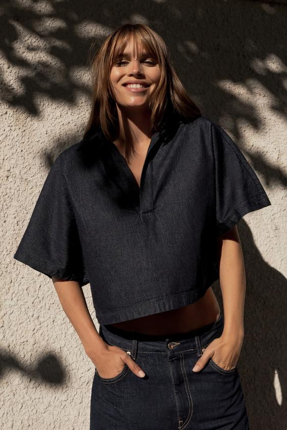 TRF DENIM POLO COLLAR SHIRT | Zara US