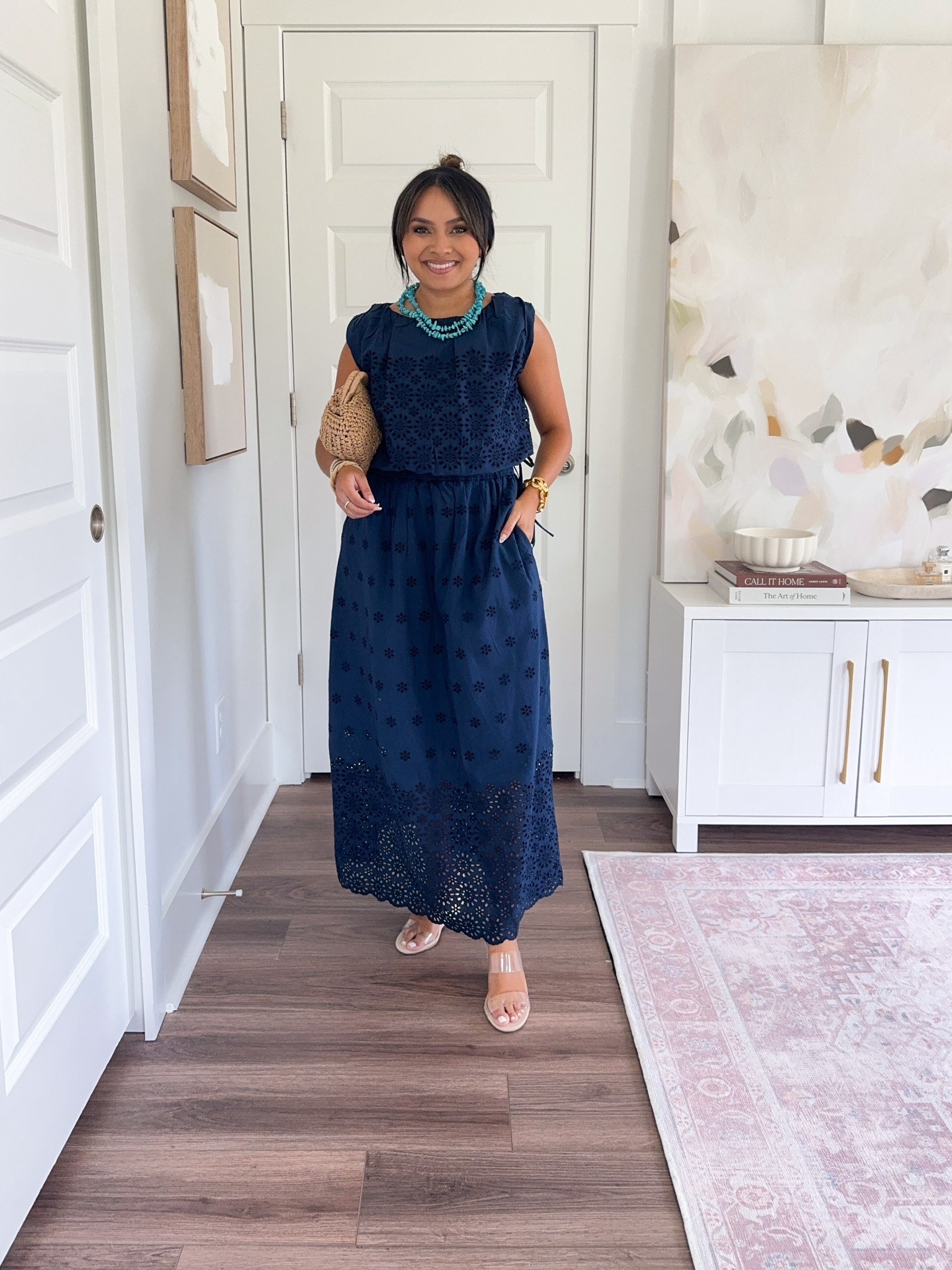 Navy blue eyelet top size xxs petite TTS
Navy blue eyelet skirt size 0 regular - I like a full length skirt vs the midi length if I had gone with petite sizing.
Clear wedges size 5 TTS


#LTKPetite #LTKSaleAlert #LTKFindsUnder50