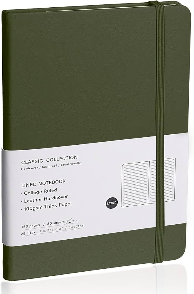 Lined Journal Notebook, (Olive Green), 160 Pages, Medium 5.7 inches x 8 inches - 100 gsm Thick Pa... | Amazon (US)
