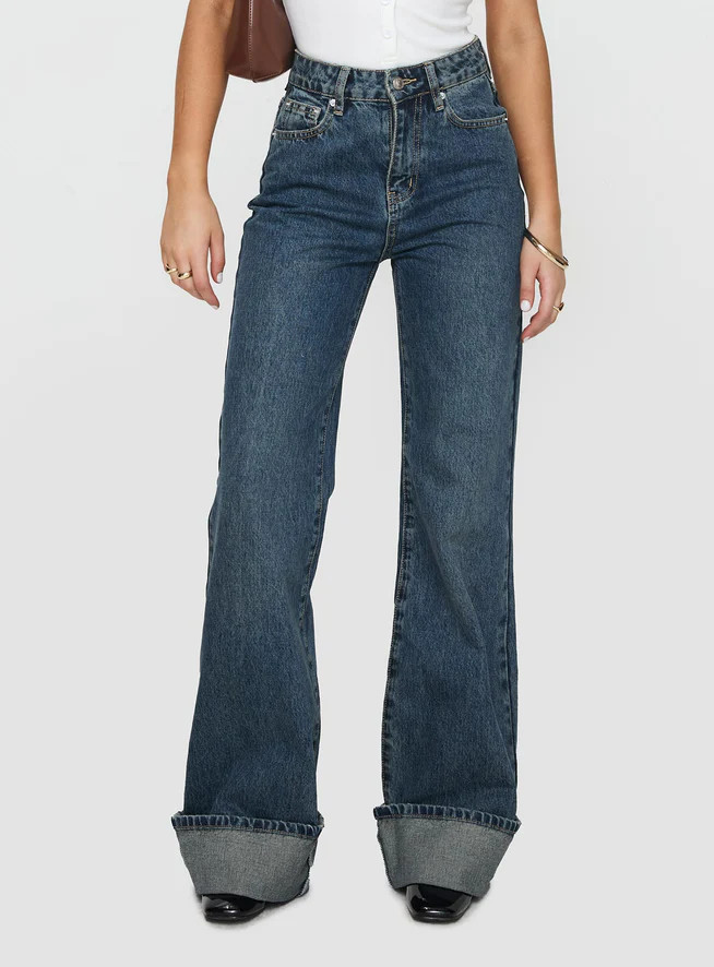 Florida Keys Cuffed Jeans Mid Blue | Princess Polly US