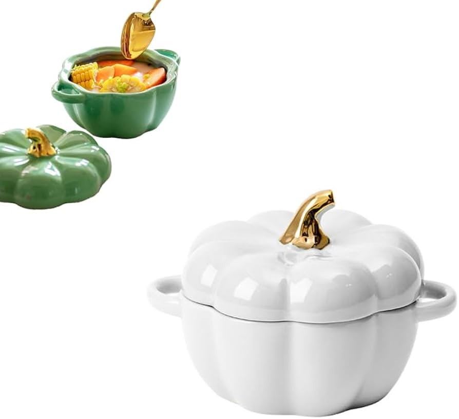 15 Oz oven safe pumpkin bowls, Pumpkin bowl set with lid and handle, Orange ceramic pumpkin soup ... | Amazon (US)