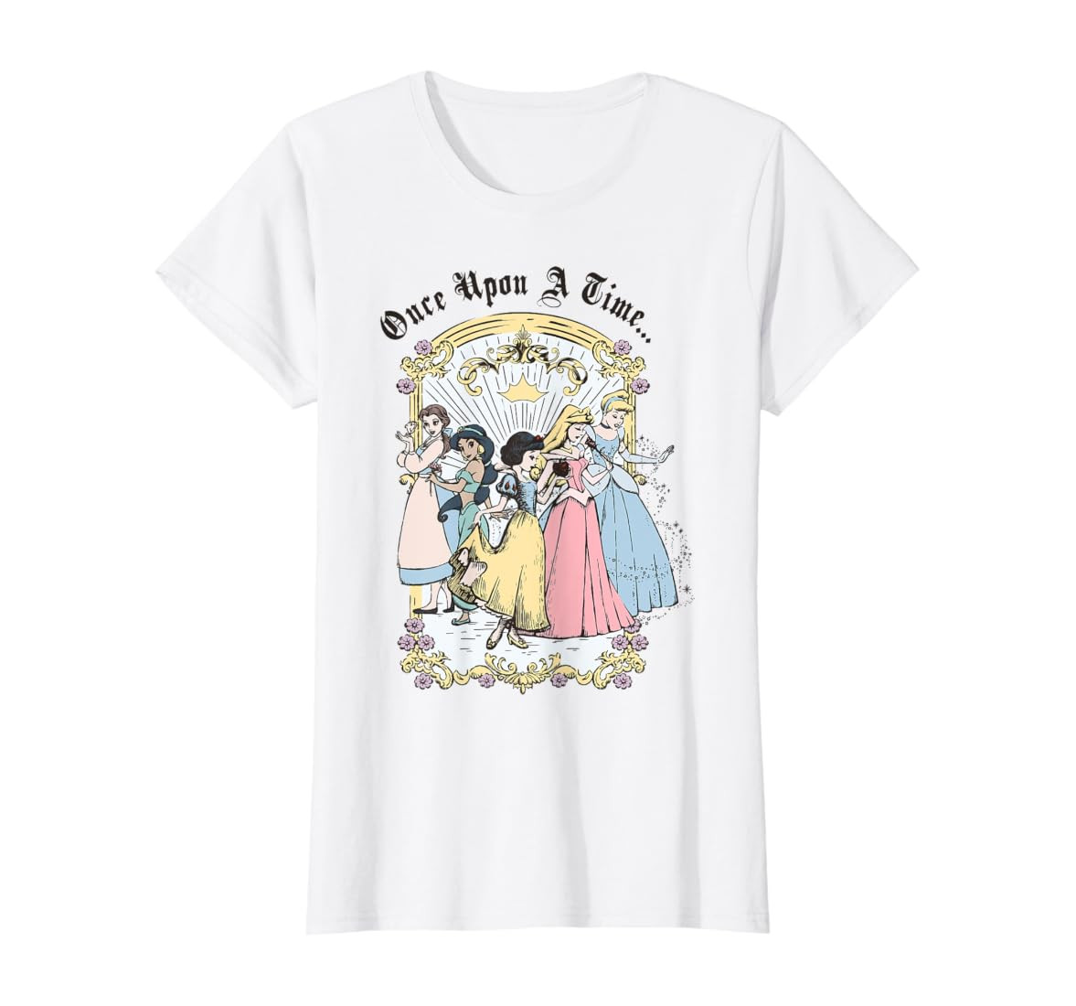 Disney Princess Once Upon A Time Vintage Cartoon T-Shirt, White, Small | Amazon (US)