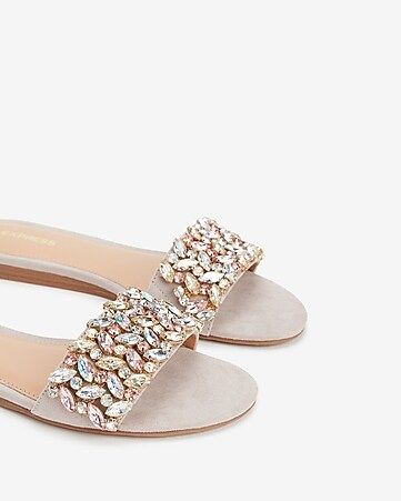 jewel embellished slide sandals | Express