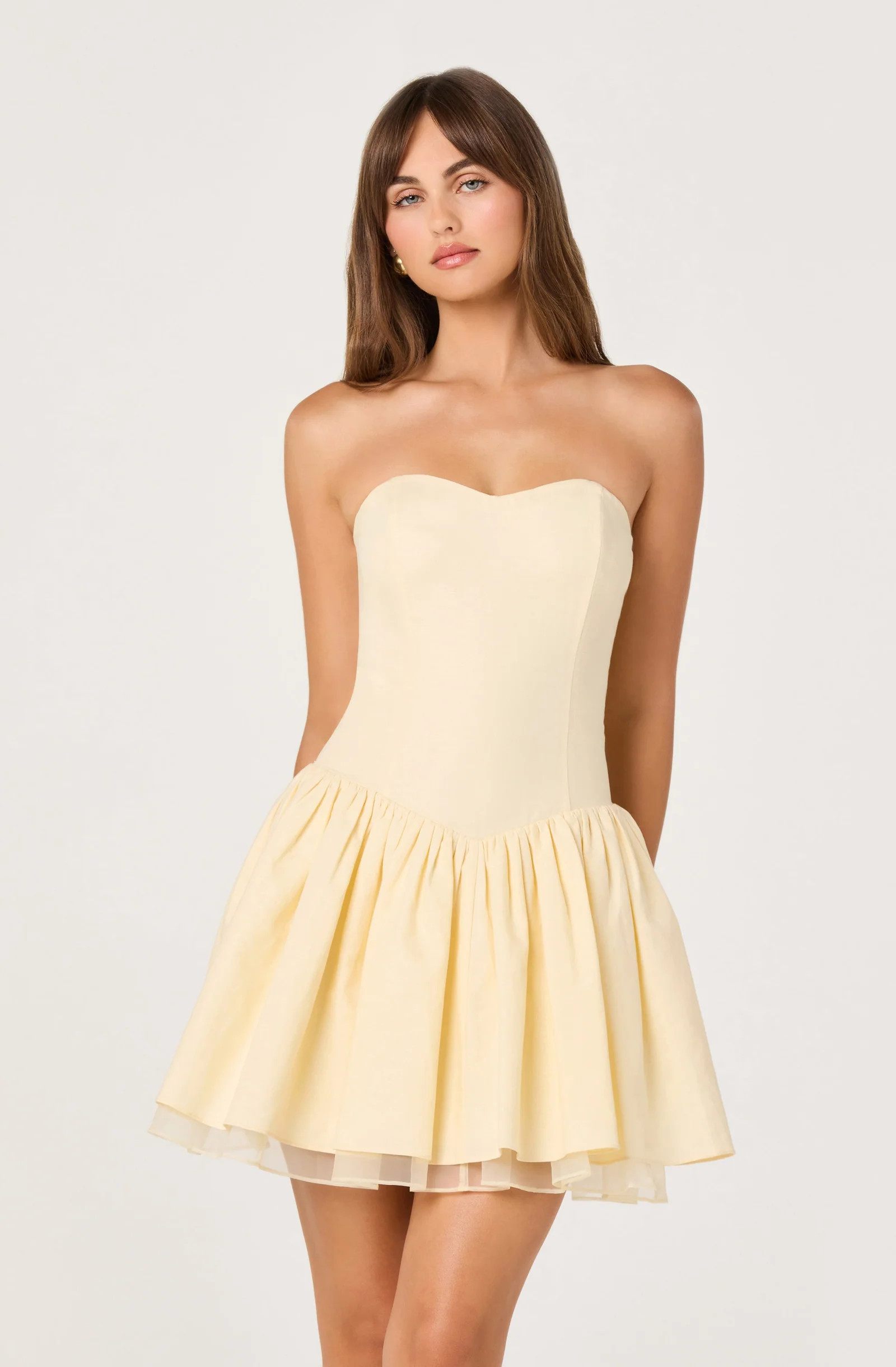 Bijou Strapless Linen Mini Dress - Butter yellow / XS | ASTR The Label (US)