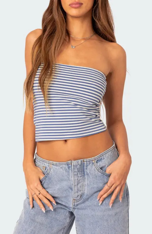 EDIKTED Lilah Stripe Tube Top in Blue-And-White at Nordstrom, Size X-Large | Nordstrom