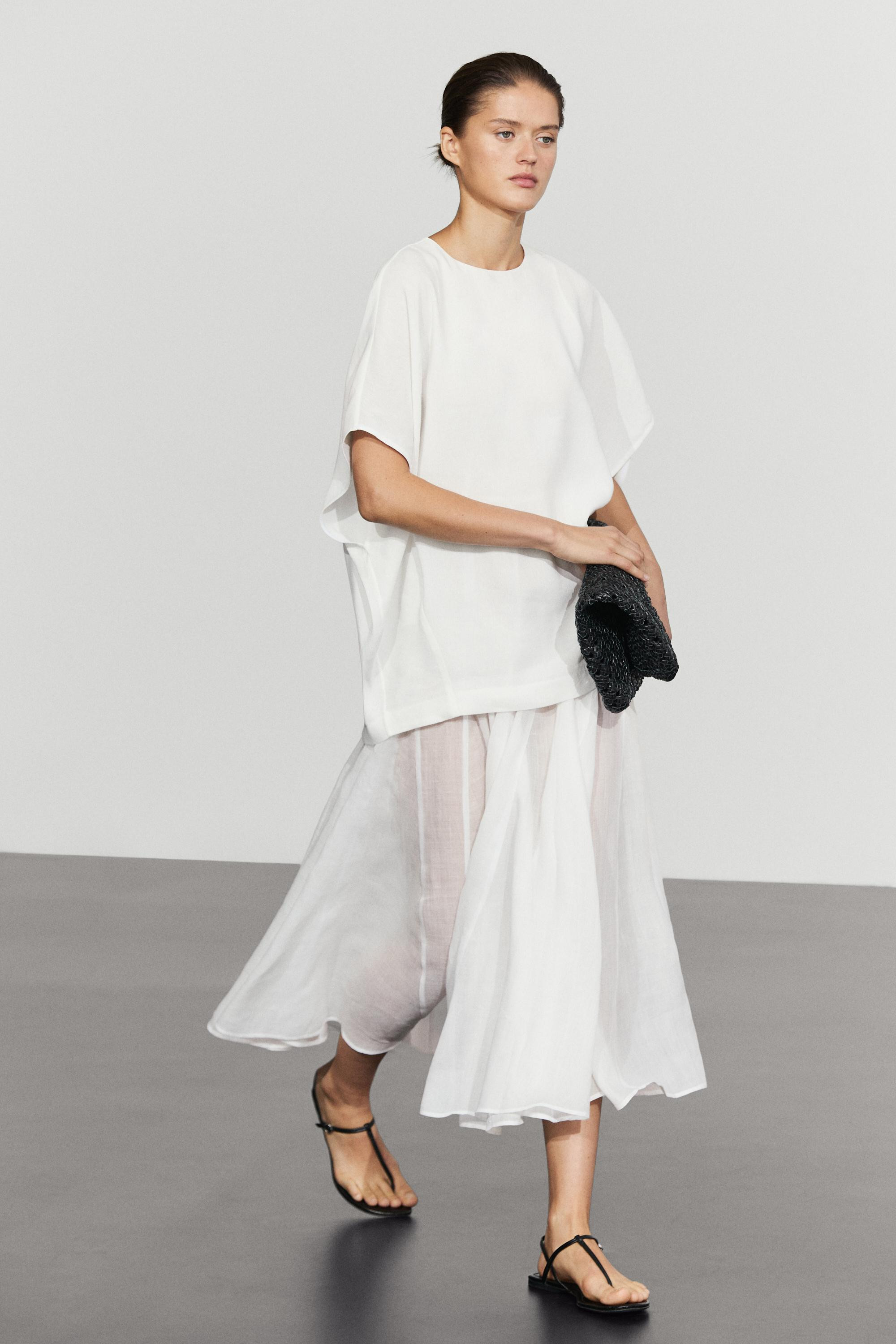 Combined linen-blend dress | Massimo Dutti US