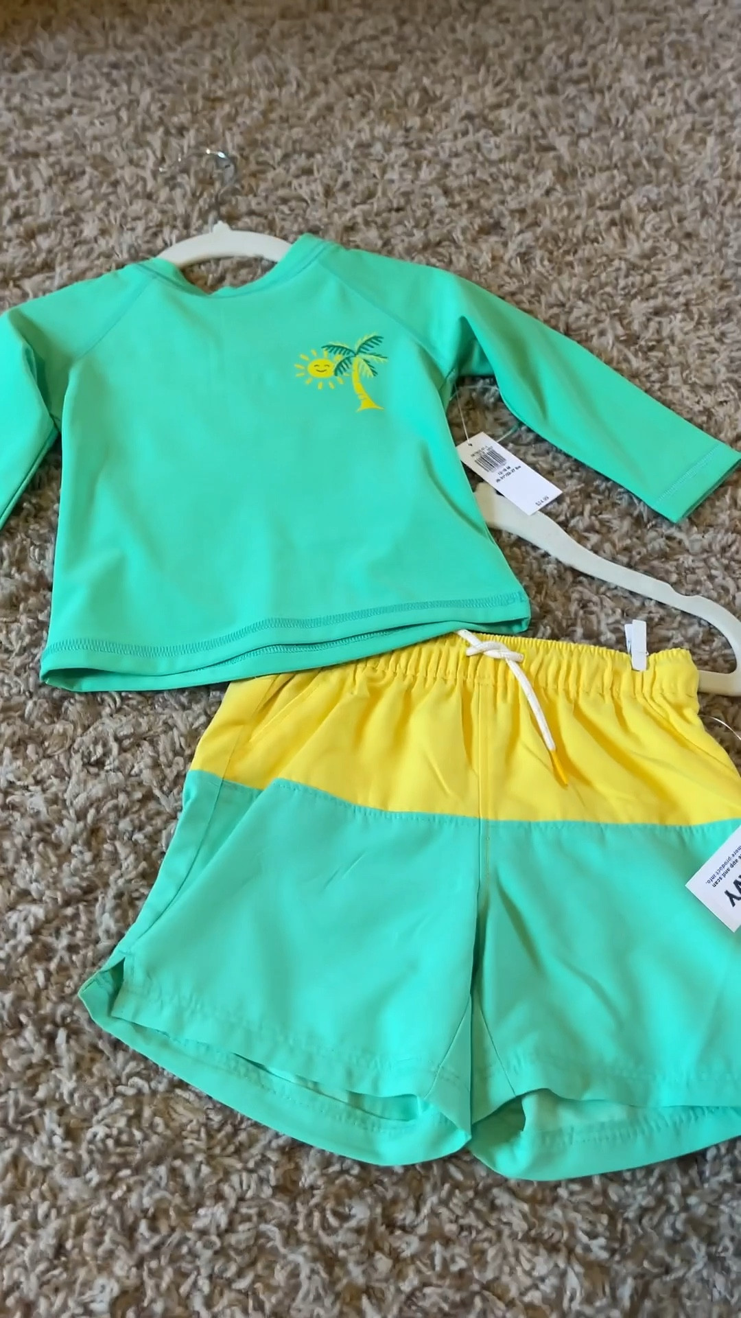 I was so excited to find bright-colored baby boy swim suits from Old Navy! 💚💛 I ordered these two sets (they were what my local store had available in his size for store pickup) for the upcoming season and couldn’t be happier!