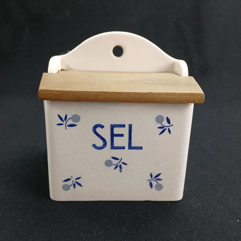 Ceramic and Wood Salt Box / Vintage French Kitchen Decoration / Country and Natural Decoration / ... | Etsy (US)