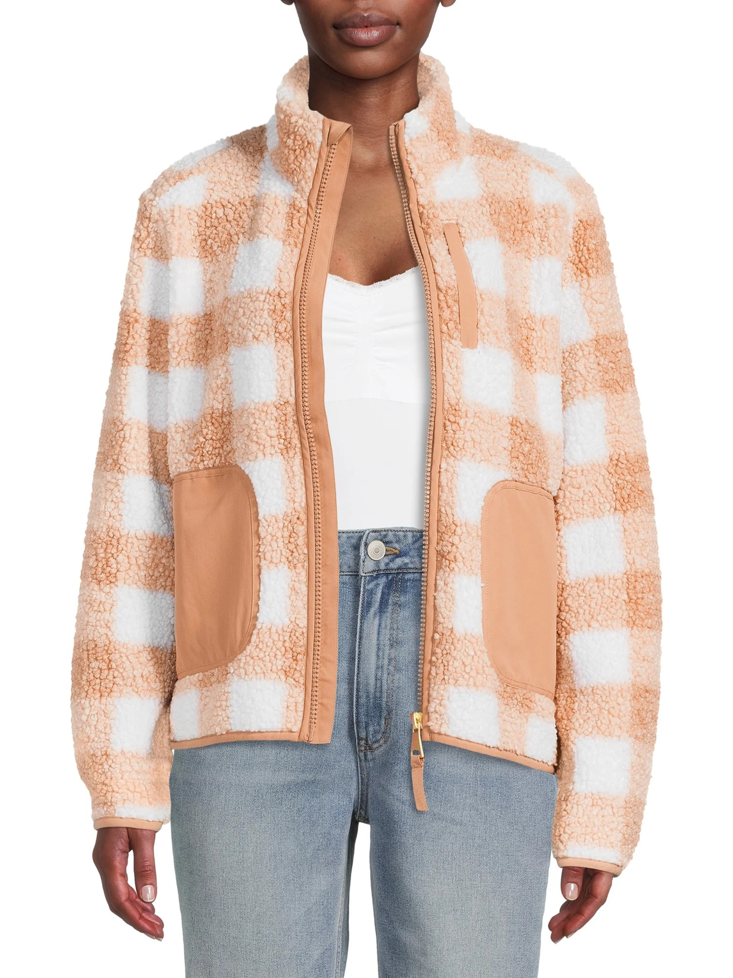 Time and Tru Women’s and Plus Full Zip Faux Sherpa Jacket - Walmart.com | Walmart (US)