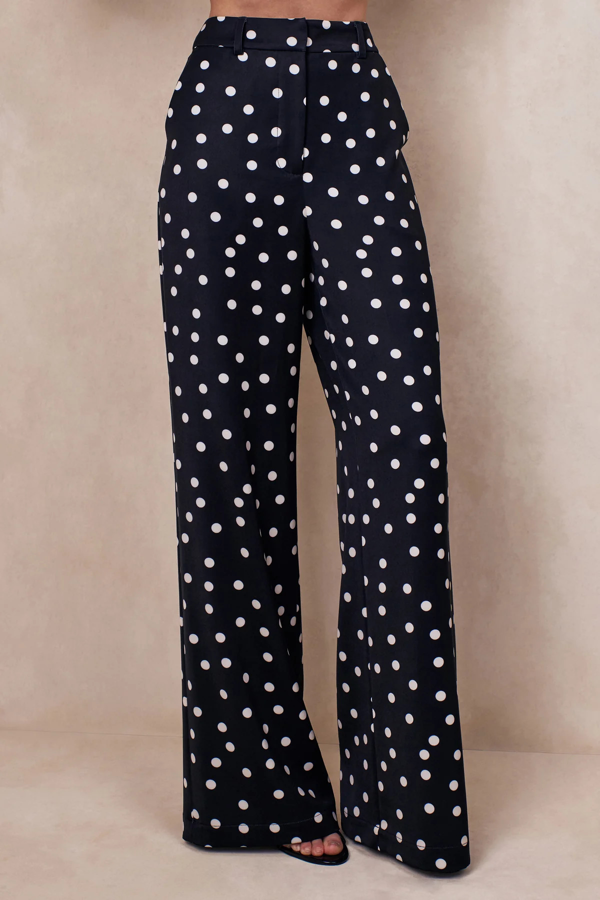 Seloria  Black & White Satin Polka Dot Wide-Leg Trouser | Club L London