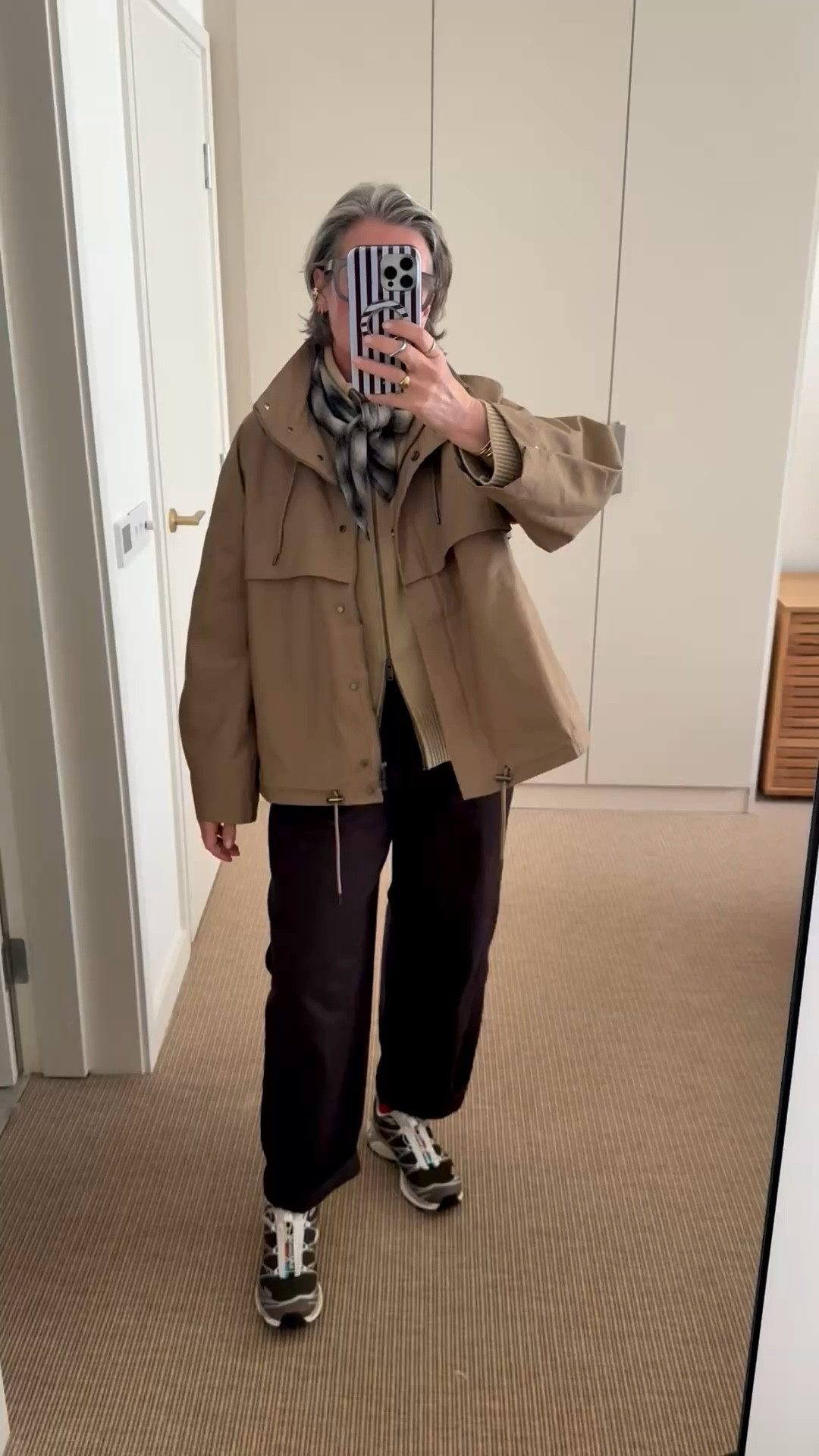 One from my seaside weekend. The cute scarf is now 1/2 price and would look great with a tee for spring. 
Wearing jacket size 12
Knitted jacket size medium 
Trousers size 12 

#LTKover50style #LTKstyletip #LTKspring