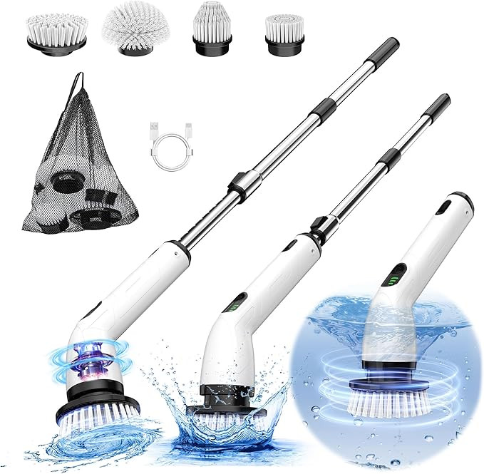 Electric Spin Scrubber, New Cordless Shower Cleaning Brush with Replaceable Brush Heads, Adjustab... | Amazon (US)